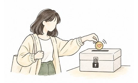 支援者がハートのコインを箱に入れる