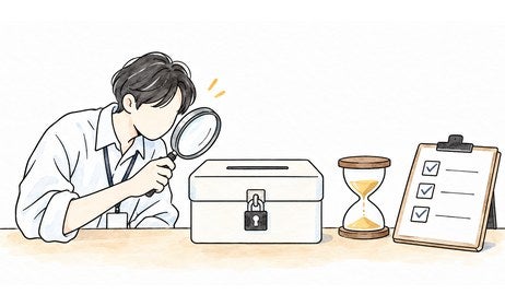 スタッフが虫めがねで、送金前の状況を確かめている