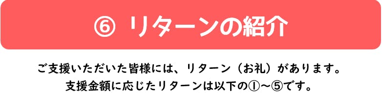 ⑥リターンの紹介。