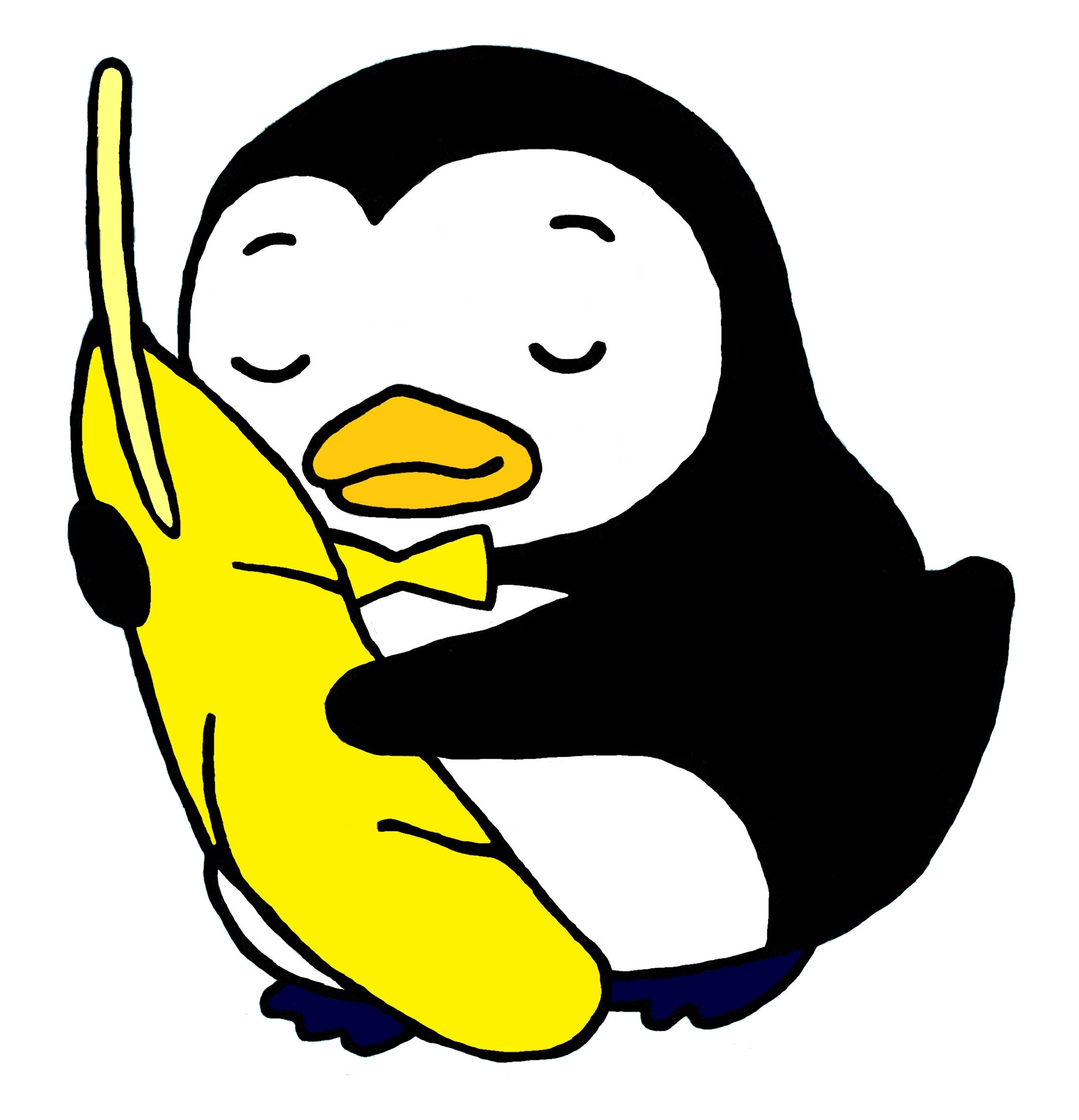 幸福（しあわせ）の黄色い羽根を抱いている、更生ペンギンのホゴちゃん