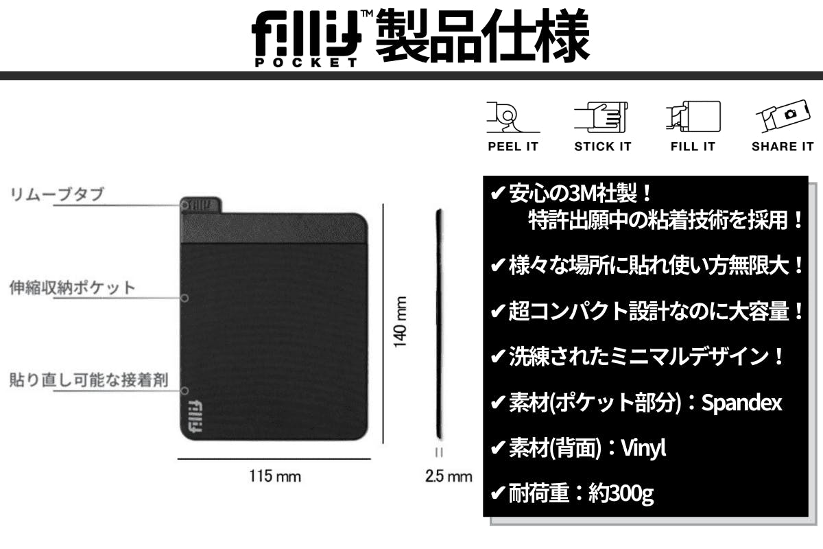 Fillit Pocket 何度でも貼り直せる Pc周りの小物収納ポケット Campfire キャンプファイヤー