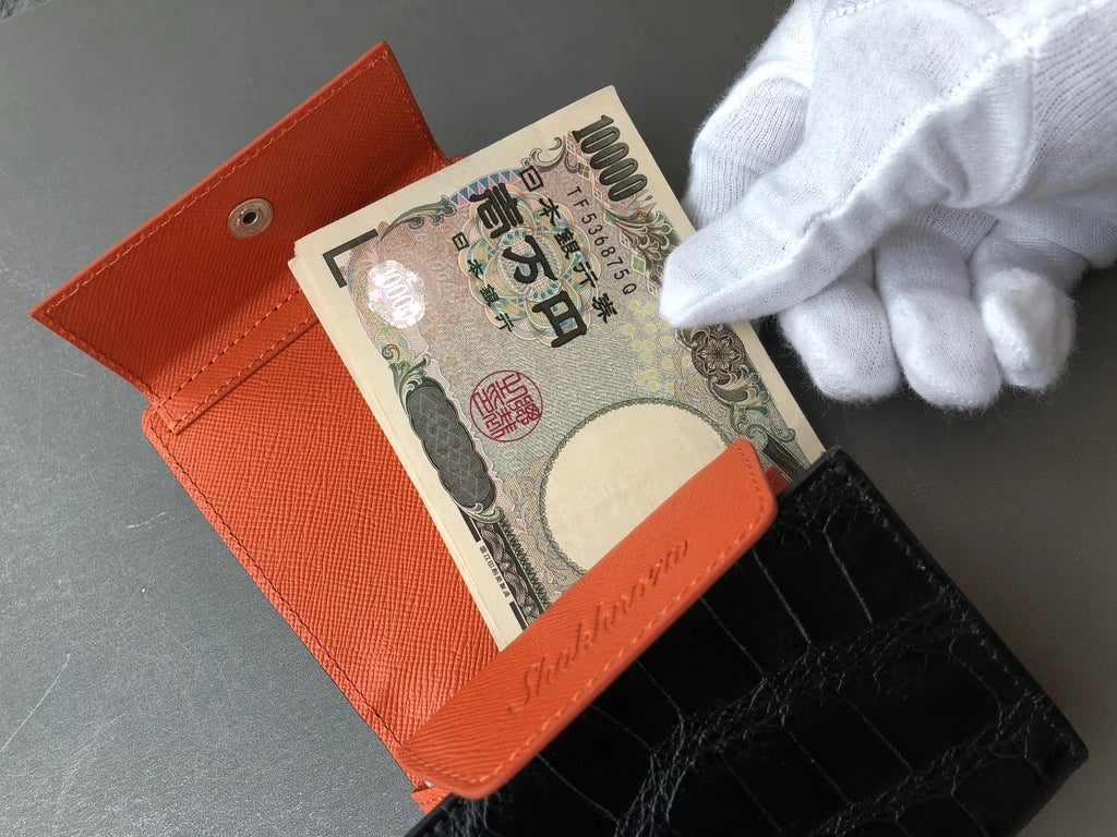 クロコダイル マットクロコ 二つ折り 財布 ウォレット ミニ財布 ミニマル財布 ブラック ヒマラヤ 二つ折り 折財布