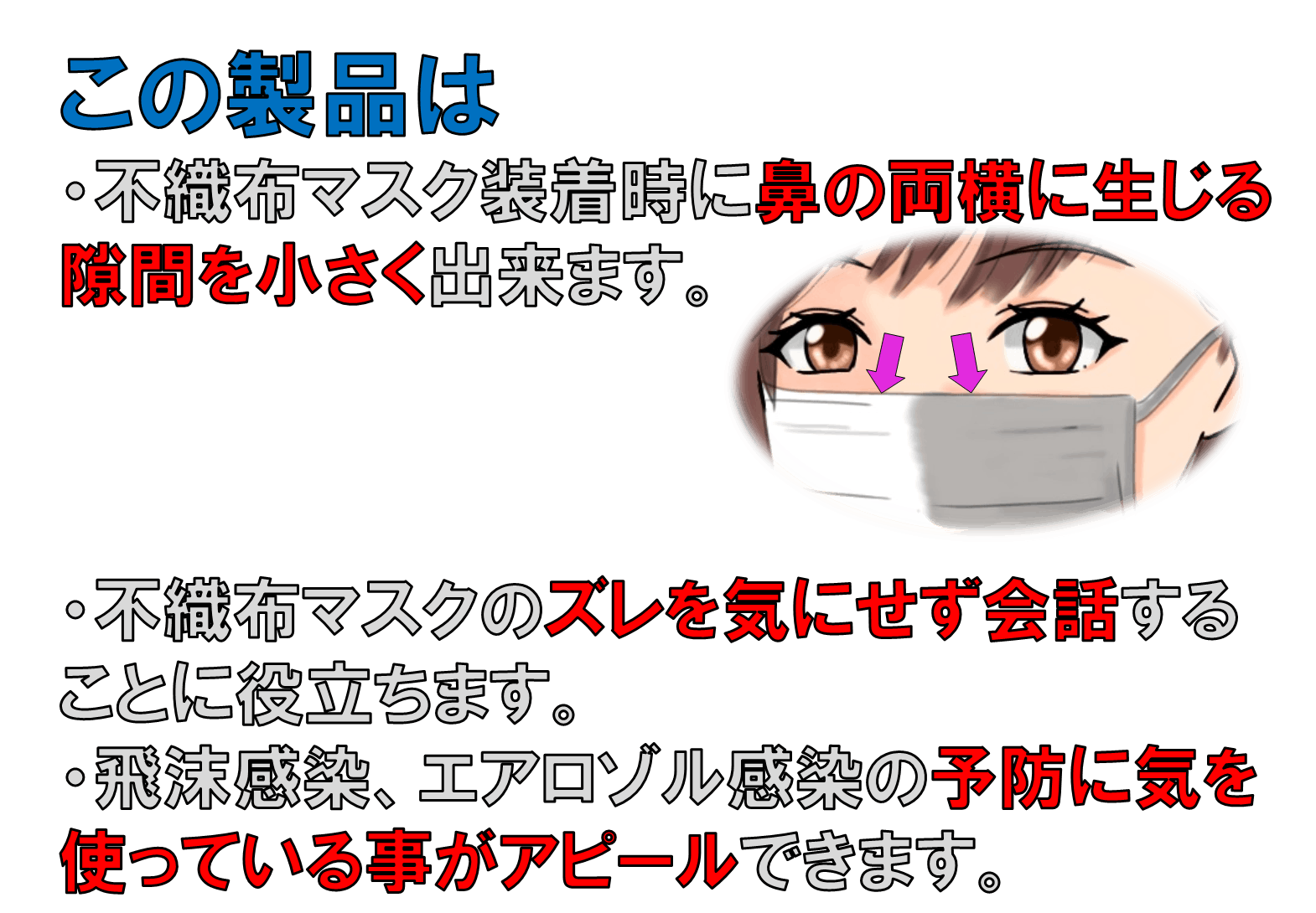 不織布マスク装着時に出来る隙間を無くしエアロゾルや花粉の吸い込み吐き出しを低減 Campfire キャンプファイヤー