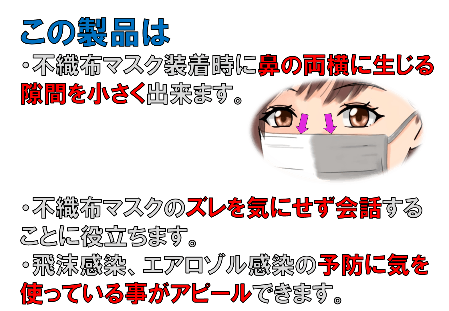 不織布マスク装着時に出来る隙間を無くしエアロゾルや花粉の吸い込み吐き出しを低減 Campfire キャンプファイヤー 不織布マスク装着時に出来る隙間を無くしエアロゾルや花粉の吸い込み吐き出しを低減 Campfire キャンプファイヤー