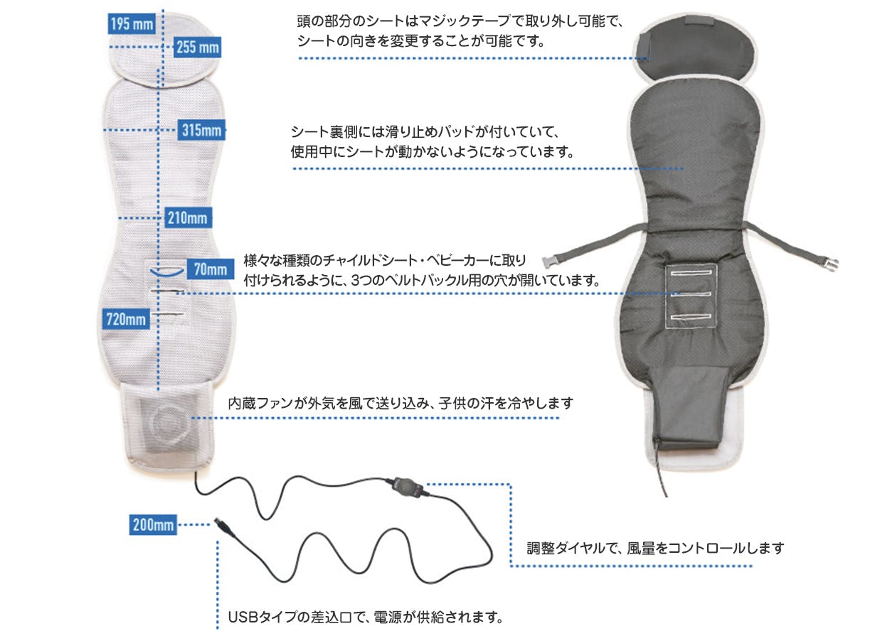 第2弾】超爽快＆新感覚 汗蒸れ知らず 子供向けクーラーファンシート 