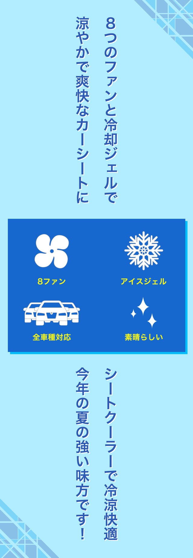冷却ジェルと8つのファンで暑い夏のカーシートを涼しく爽やかに シートクーラー Campfire キャンプファイヤー 冷却ジェルと8つのファンで暑い夏のカーシートを涼しく爽やかに シートクーラー Campfire キャンプファイヤー
