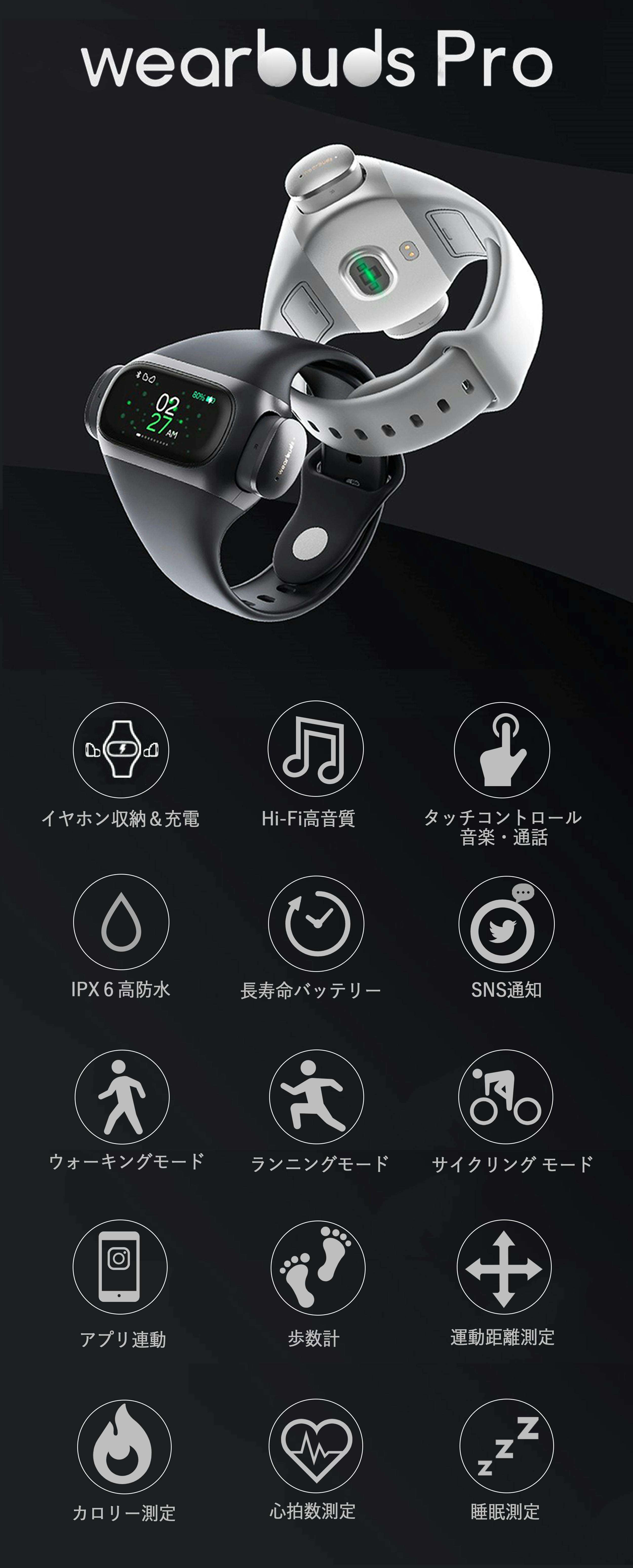 Wearbuds 完全ワイヤレスイヤホン一体型スマートバンド イヤホン