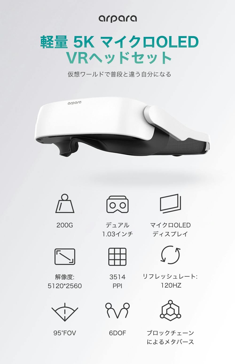 arpara  VR 5K マイクロOLED VRヘッドセット