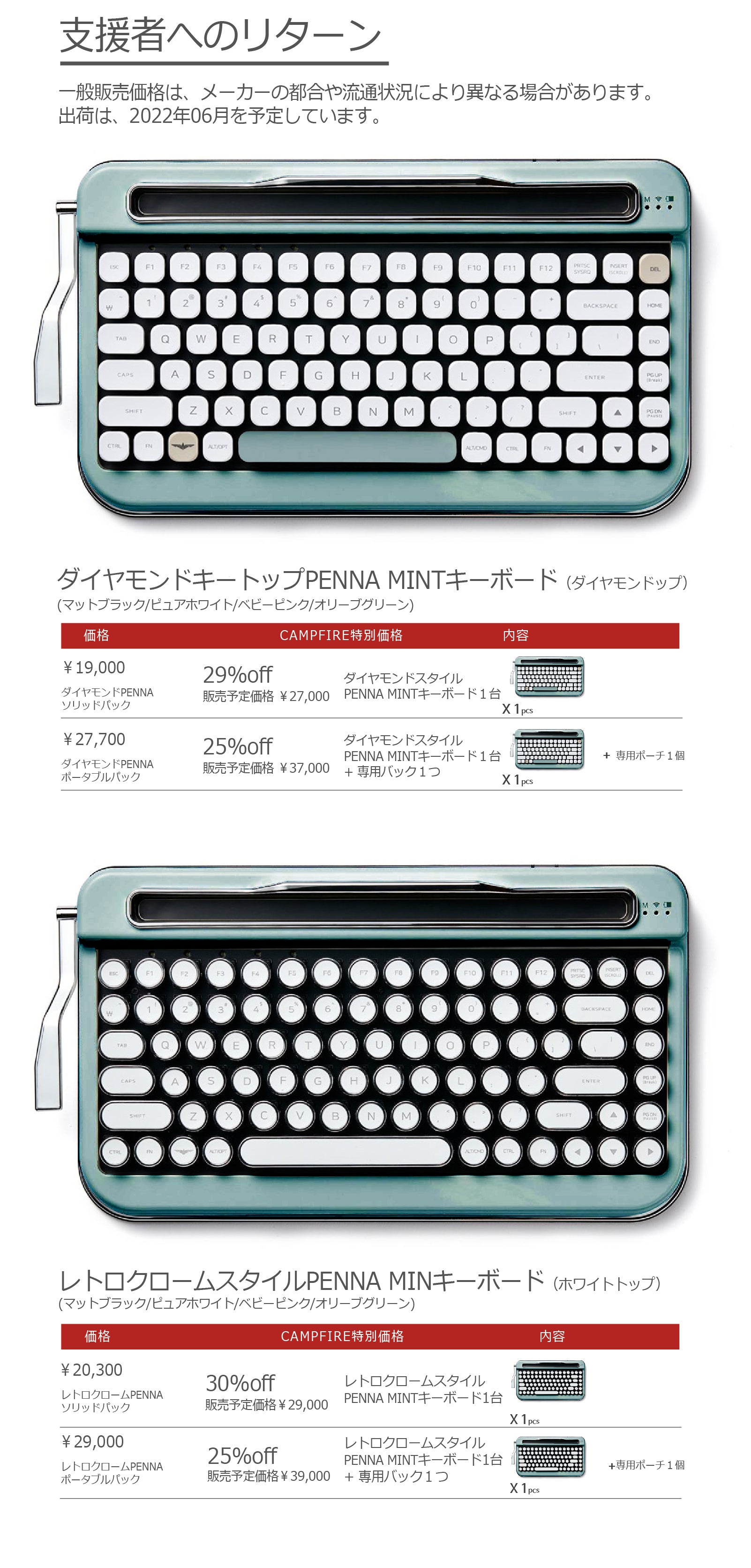 PENNA キーボード＆専用ポーチ ミントチョコを思わせるタイプライターワイヤレスキーボード「PENNA