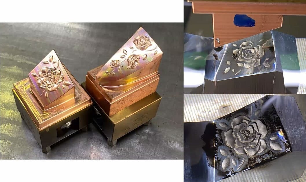 デザインコンセプトをもとに赤坂式半月彫刻法で金属面に「薔薇の美しさ」を彫刻