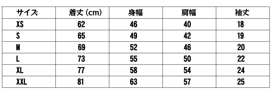 Tシャツサイズ表