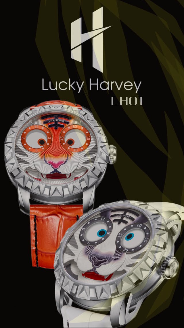 LuckyHarvey】左右の目が針！？ ユニークだけど本格自動巻機械式腕時計