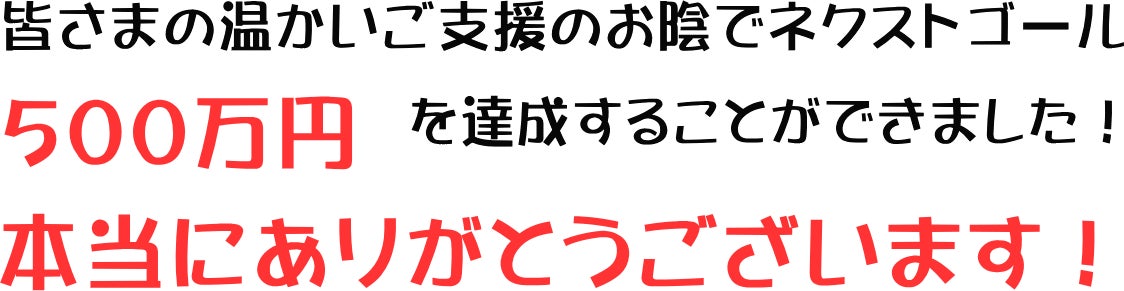 皆さまの温かいご支援のおかげでネクストゴール５００万円を達成することができました！本当にありがとうございます！