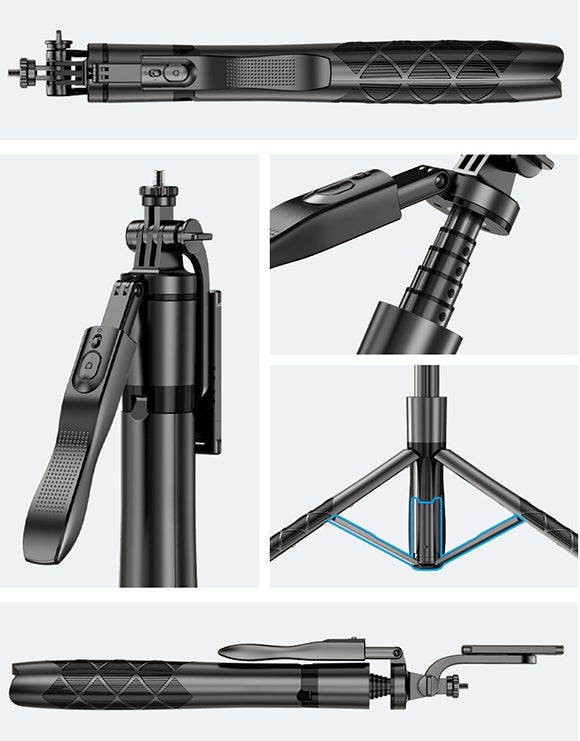 マルチ機能176cm自撮り棒&三脚 - 360°全方位調整と着脱式リモコン マルチ機能176cm自撮り棒&三脚 - 360°全方位調整と着脱式リモコン
