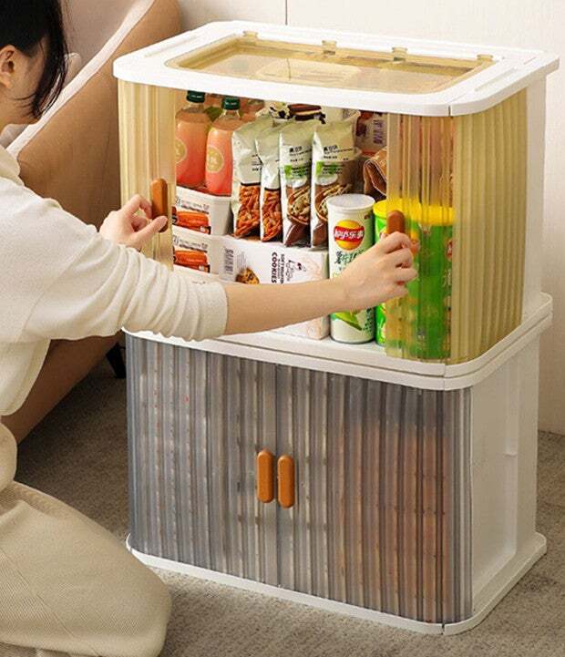 スライド式扉で出し入れ楽々！工具不要で積み重ねて使用できる両開き