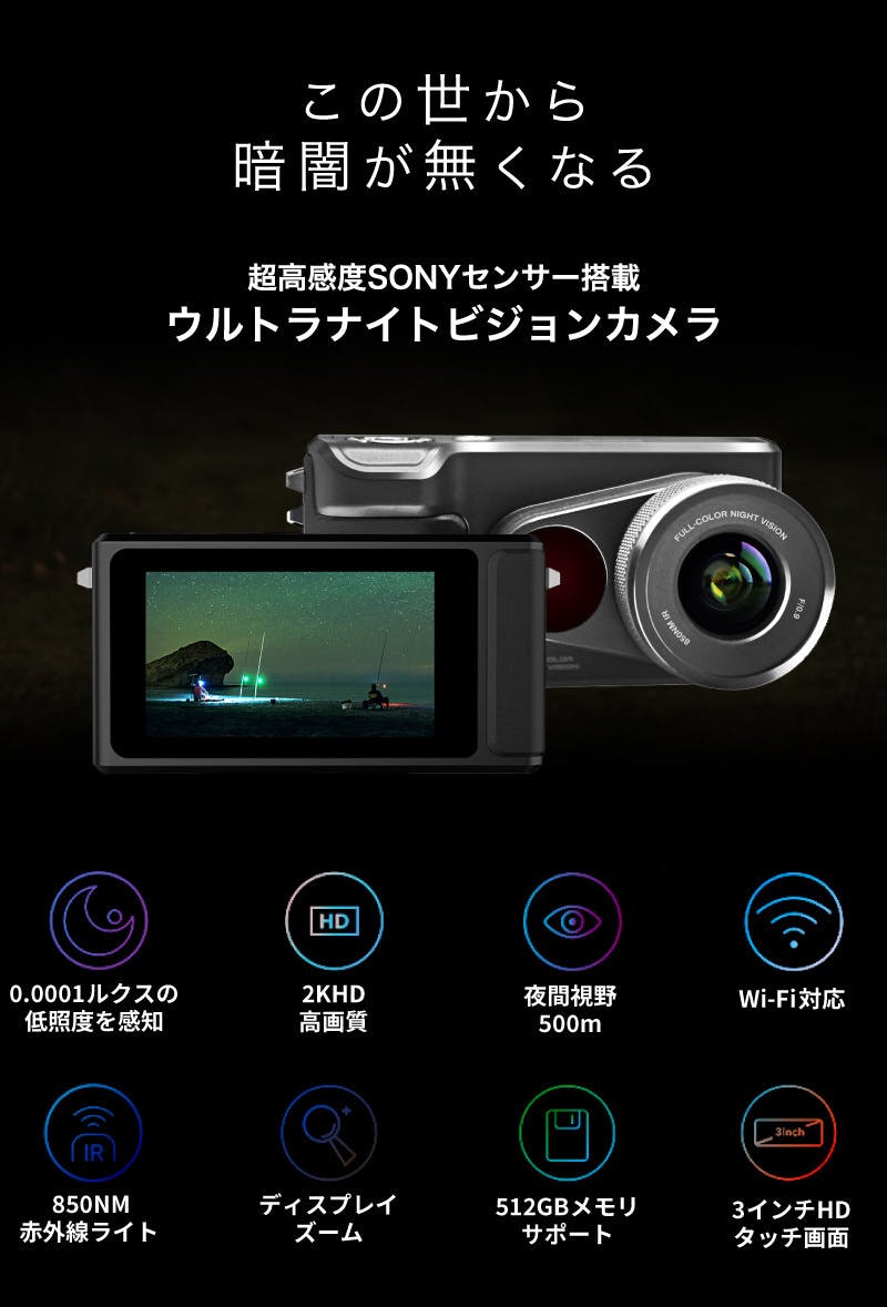 1080P 2カメラダッシュ カム、IR ナイト ビジョン、2インチ IPS