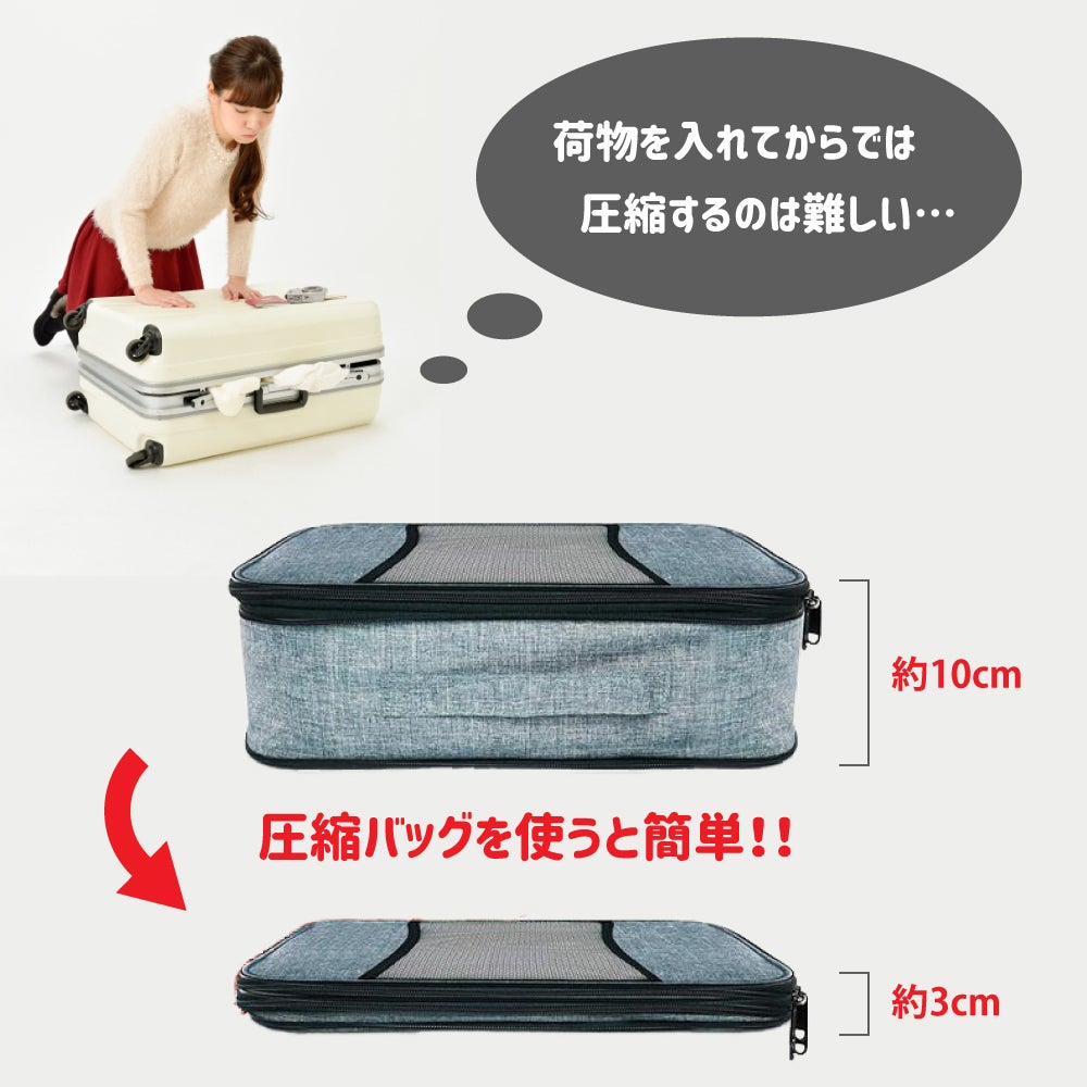 フェリクス 旅行・出張のスーツケーススペース節約で荷物を約2倍収納できるパッキン 旅行の荷物を半分にしたり、2倍の収納をしたりすることができる圧縮
