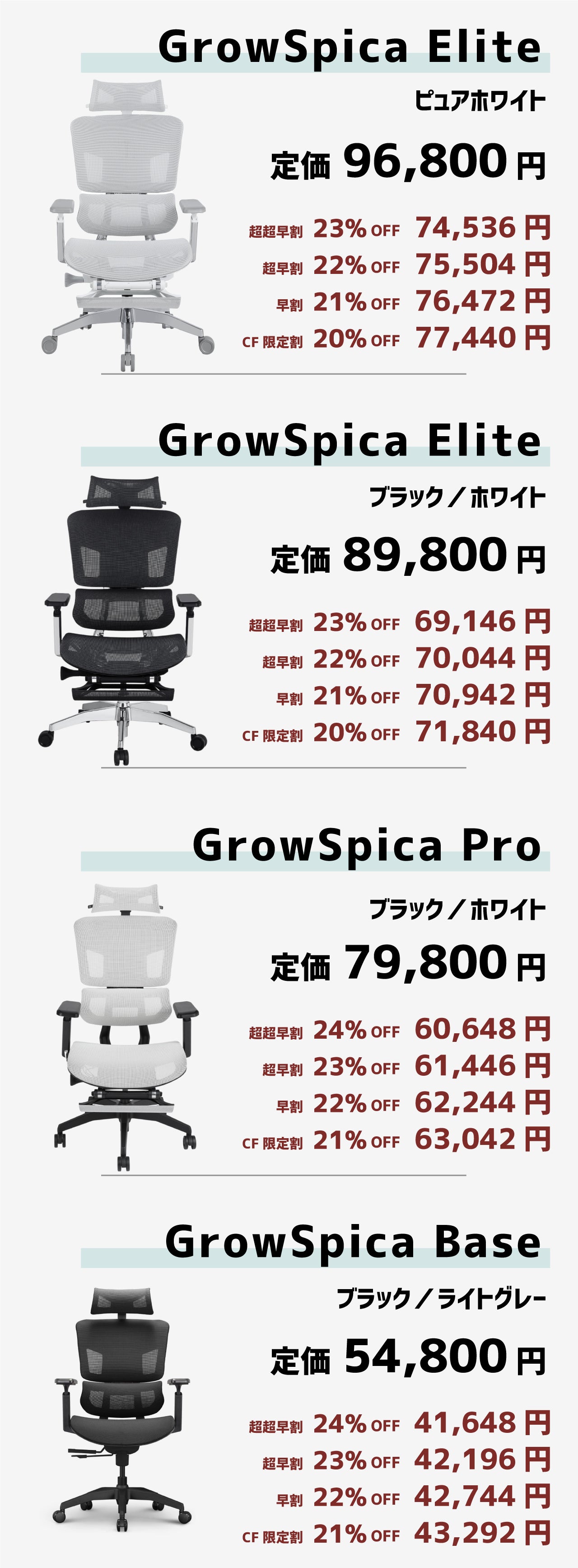 GrowSpica Elite ピュアホワイト ワークチェア 【値引き中！】