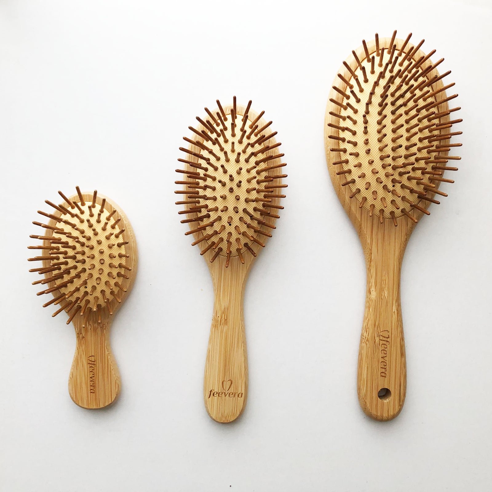 feevera天然竹ヘアブラシ3種のサイズ見比べ