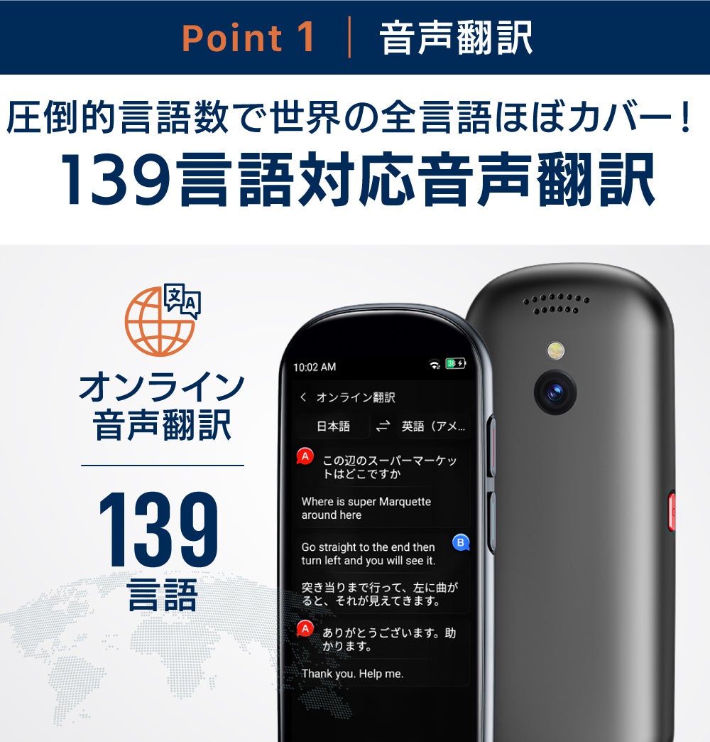 139言語を即相互翻訳して文字録音保存。議事録級ChatGPT連携スマート