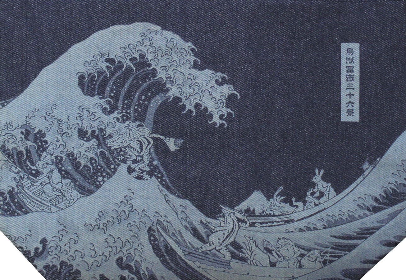 鳥獣戯画×北斎と広重 浮世絵のレーザー彫刻デニムバッグが完成