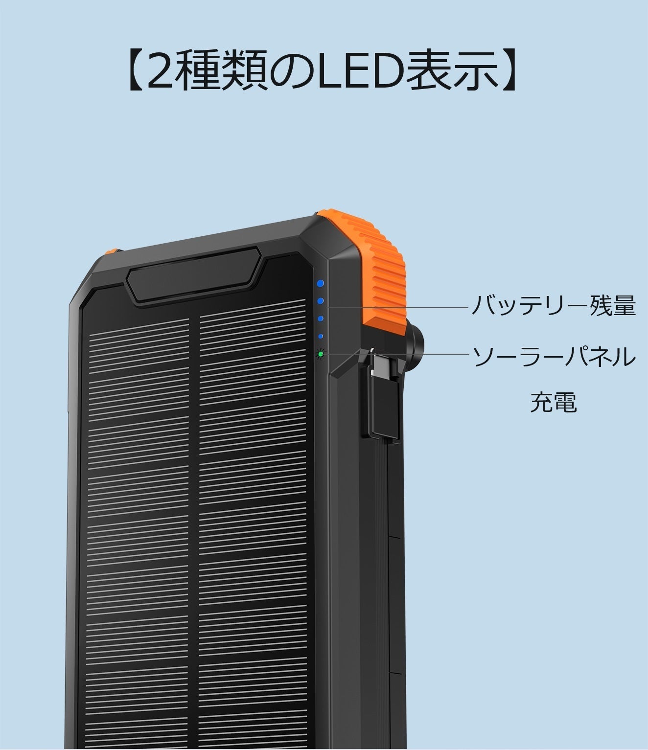 ソーラーパネル7枚搭載,手回し充電可 ! 防災機能満載の最新最強パワー