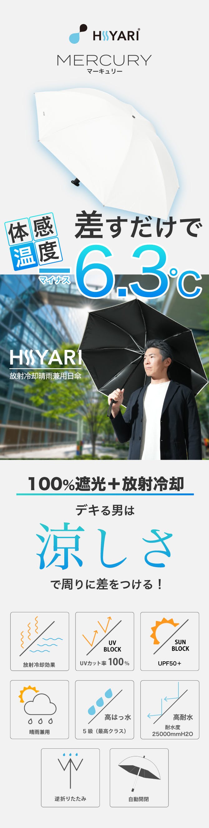 パッと1秒自動開閉！熱中症/紫外線対策と豪雨にも対応。完全遮光