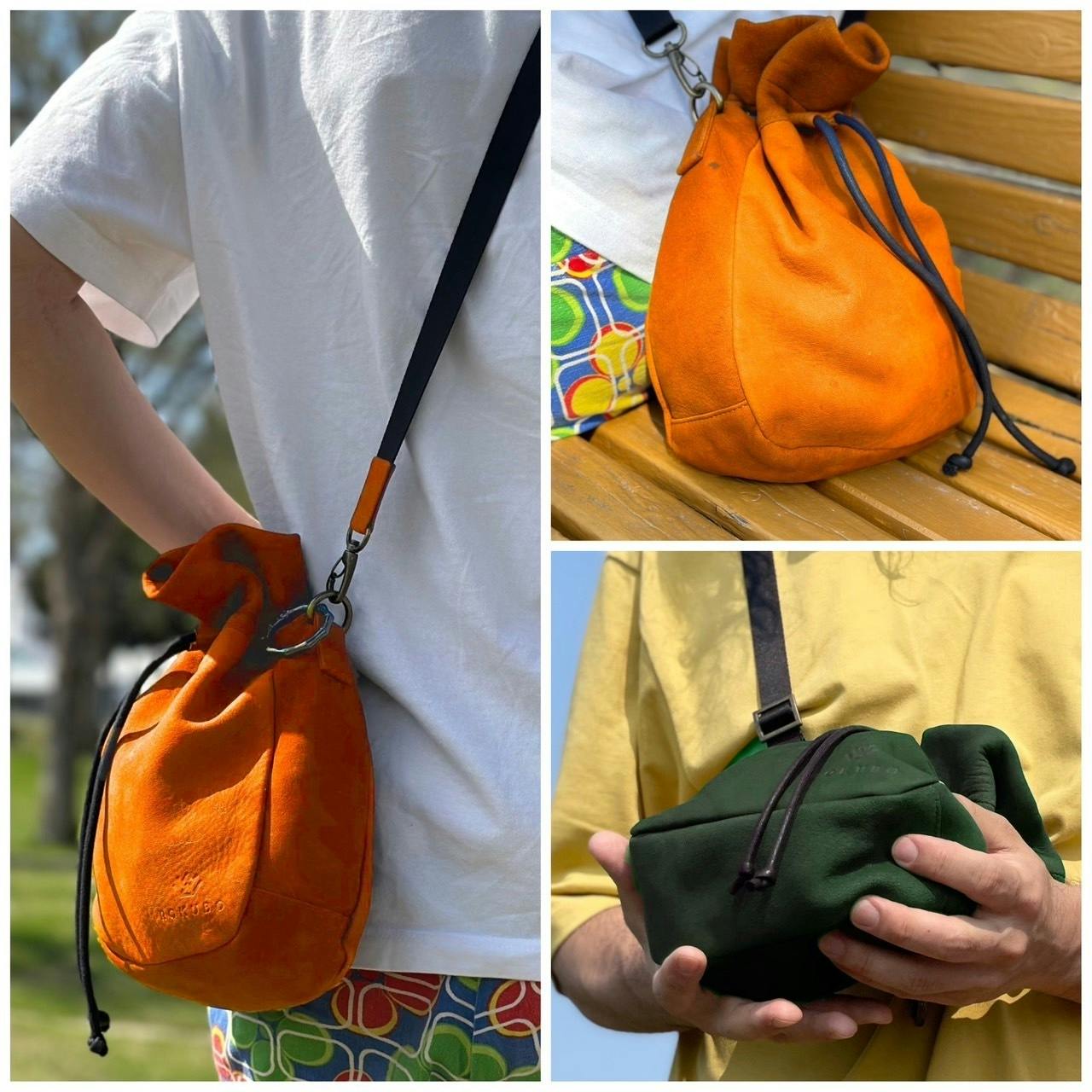 エイジングで自分色に育てる！北海道天然エゾ鹿革の巾着ミニショルダー