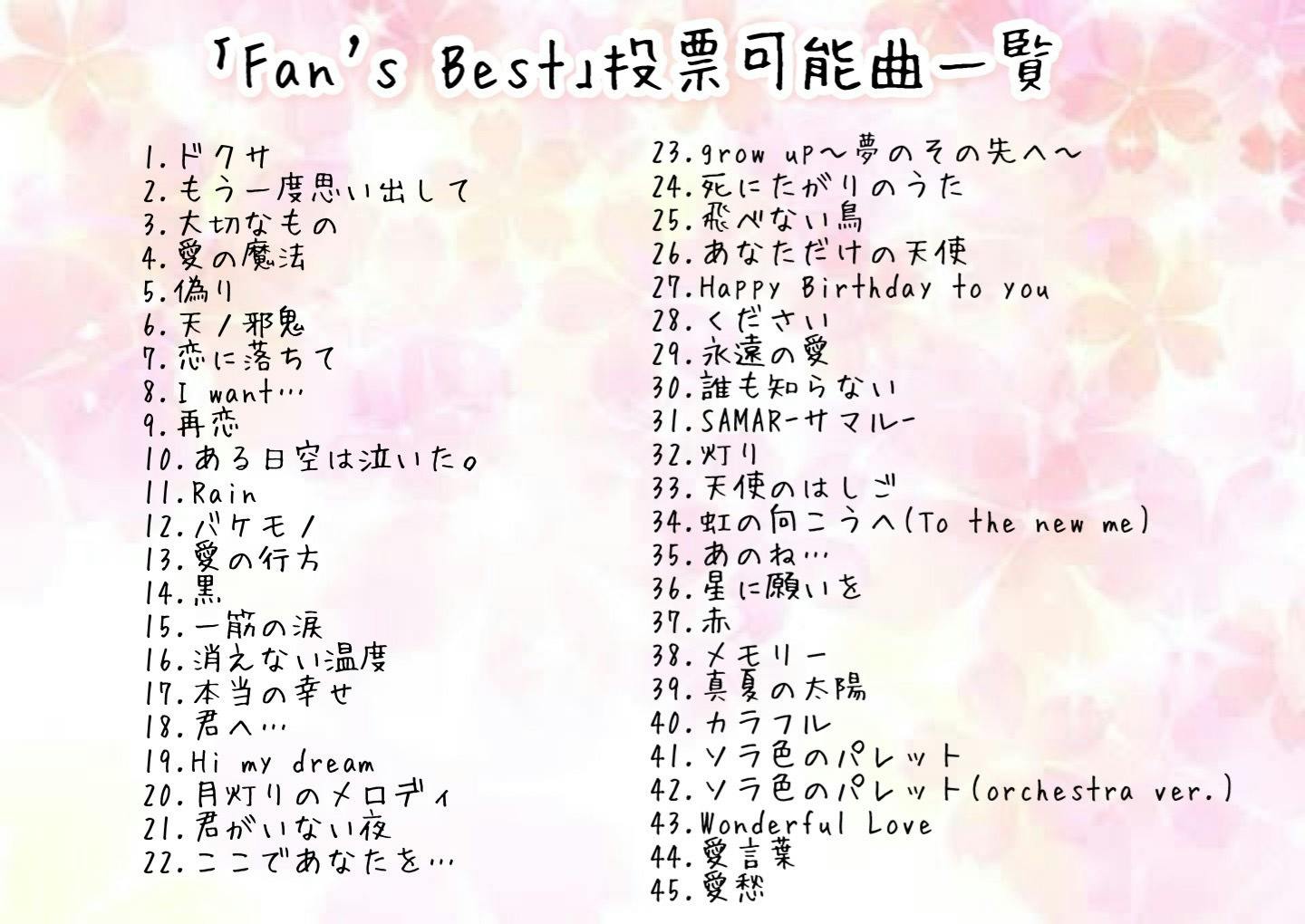 この中から投票券１枚ご購入につき１位〜３位までの３曲選択できます♪