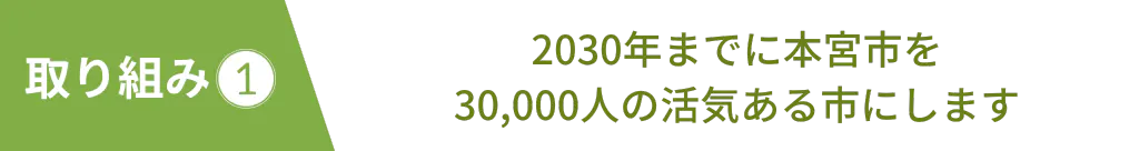 2030年までに本宮市を 30,000人の活気ある市にします