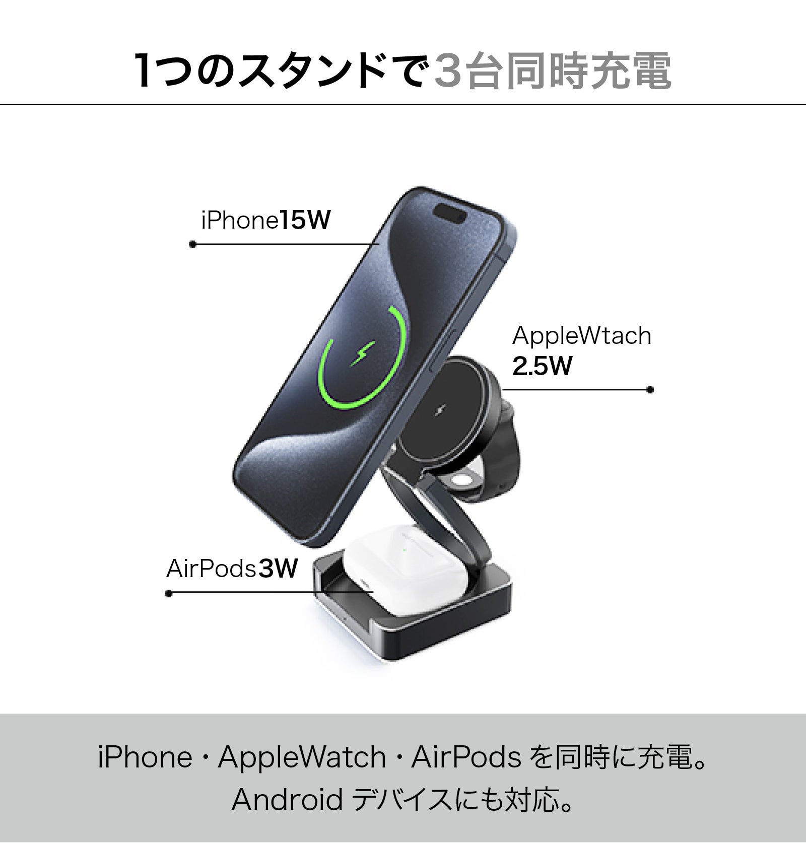 ビジネス・旅行の新常識】次世代規格「Qi2」対応。3in1ワイヤレス充電