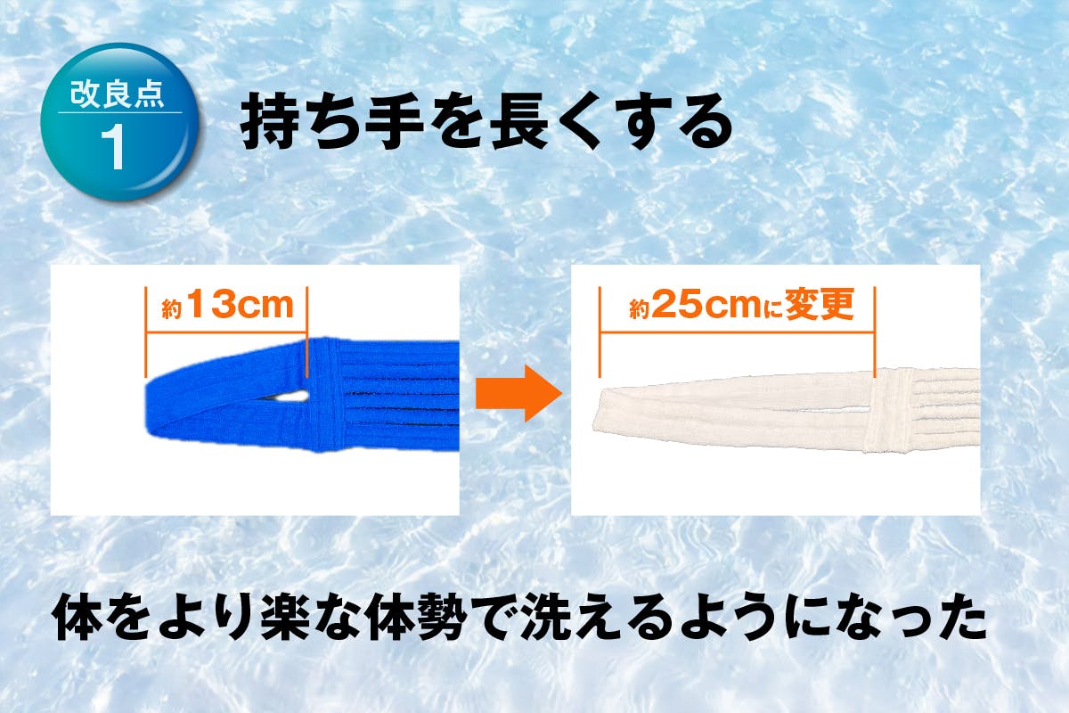 持ち手を長くして、カタラダをより楽な体勢で洗えるようになった