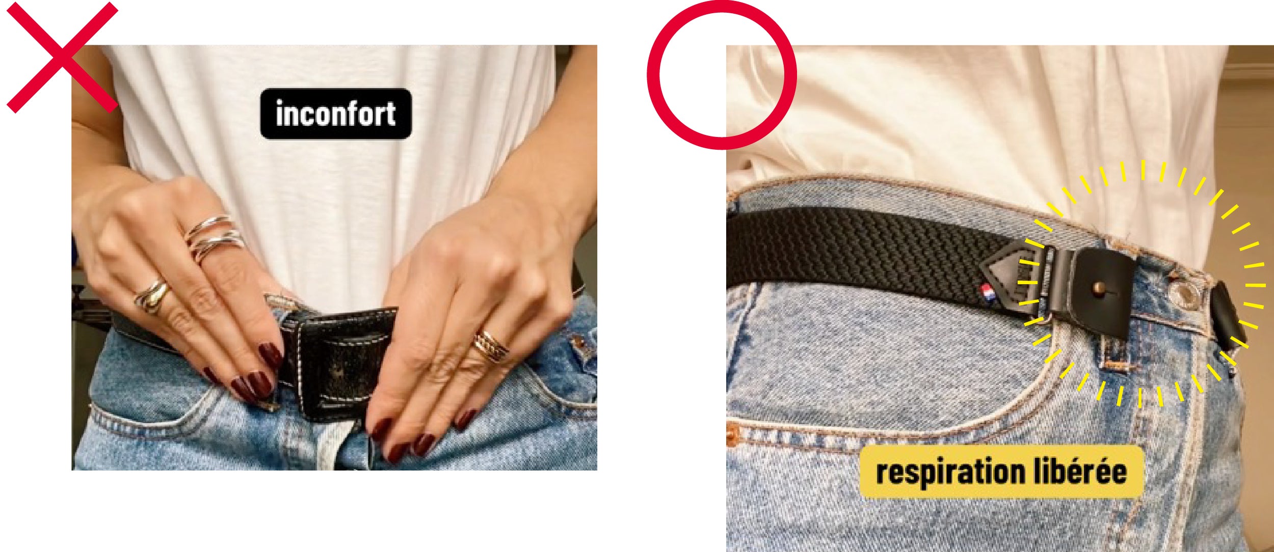 バックルがあるベルトは不快 リベルテは快適