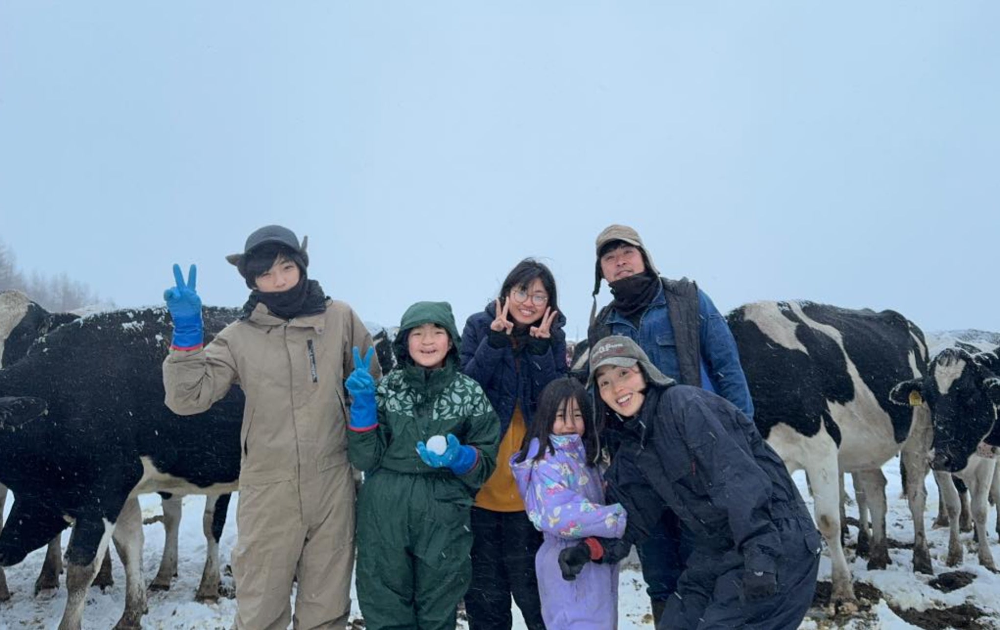 加藤家と牛たちとの集合写真