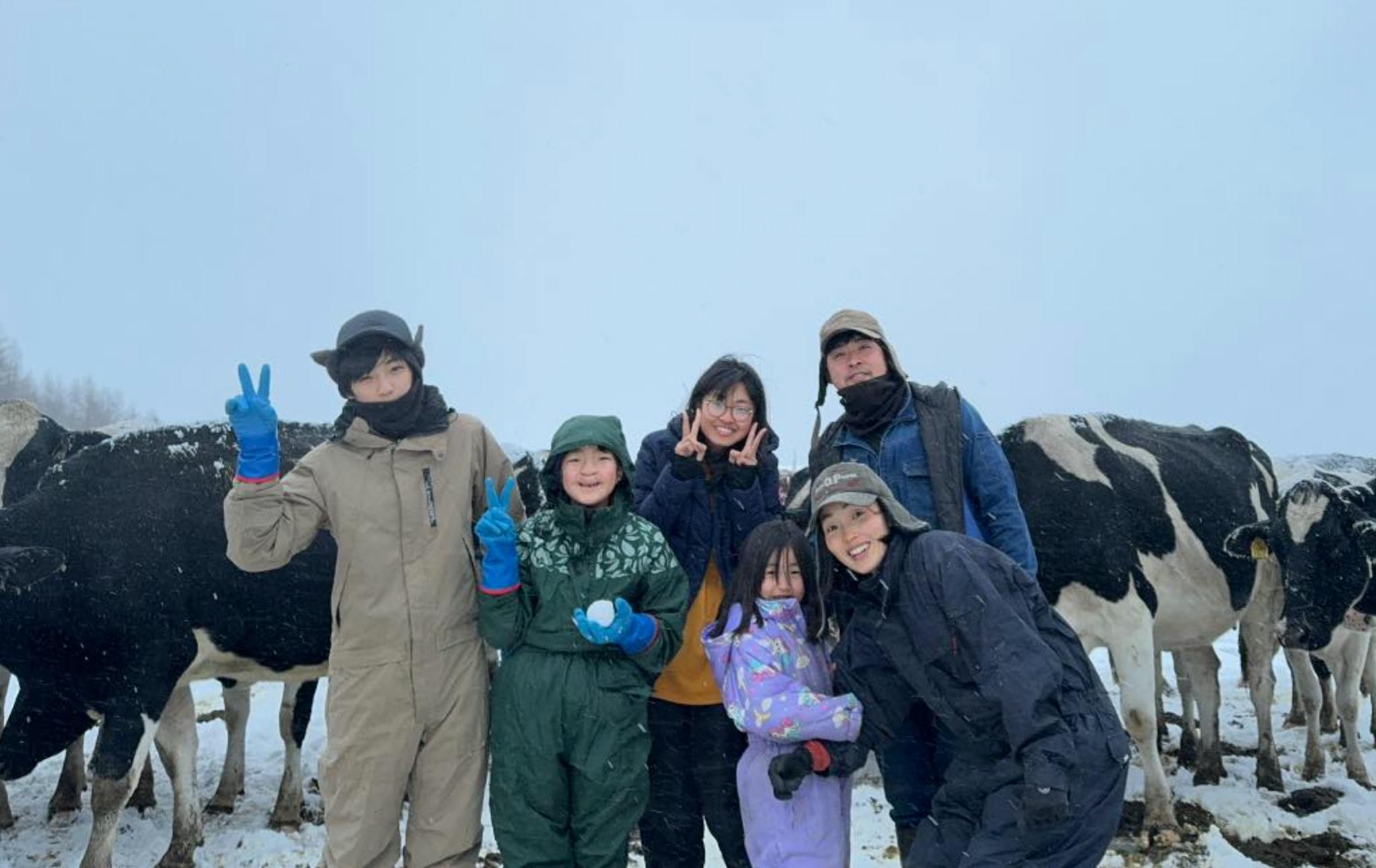 加藤家と牛たちとの集合写真