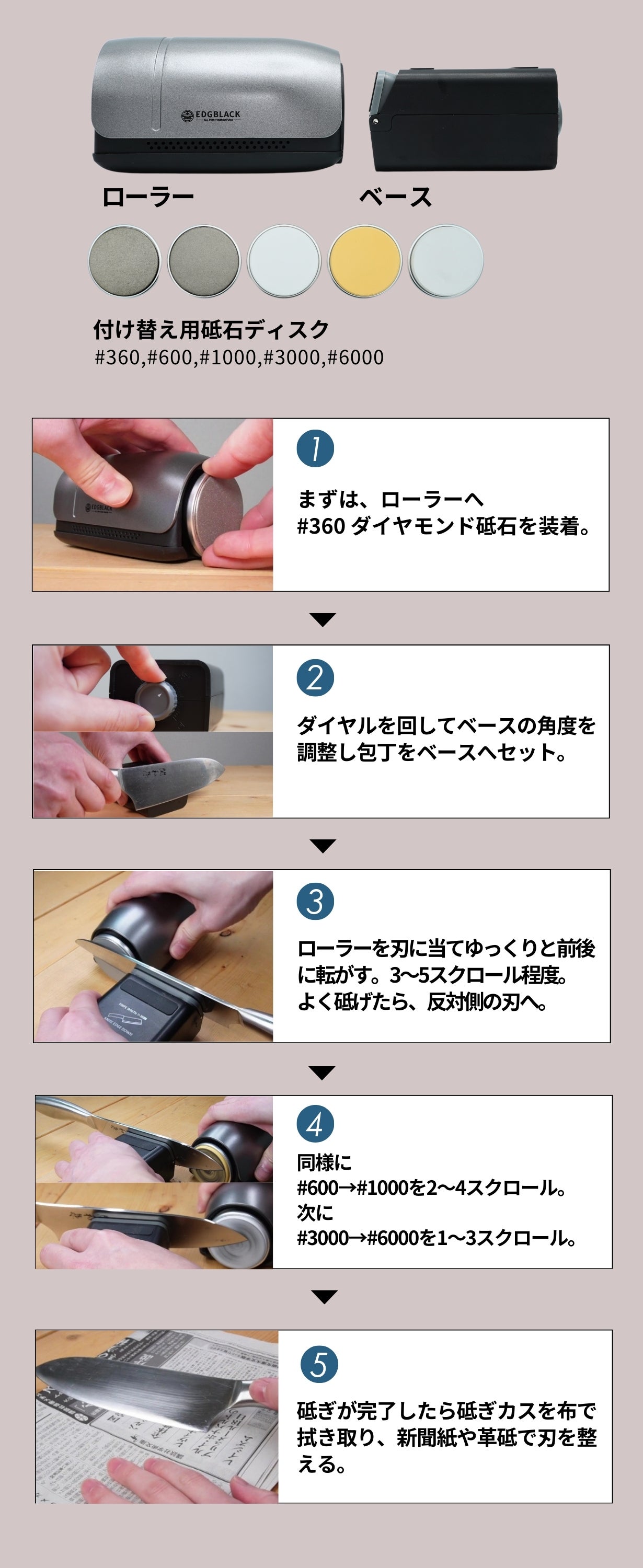 電動の転がす砥石でプロ級の仕上がりを実現！簡単に早く砥げる包丁研ぎ