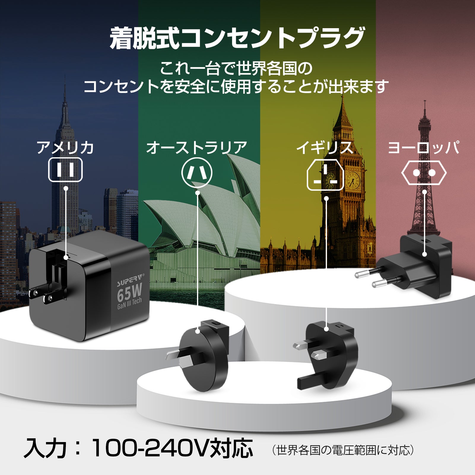 世界中のコンセントに対応】着脱式変換プラグ付属・コンパクト次世代