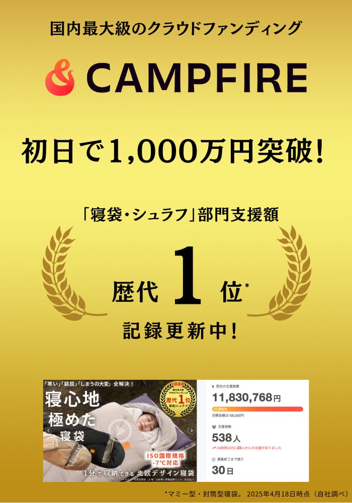 キャンプ・車中泊・来客布団・自宅防寒に使えて、1分でしまえる