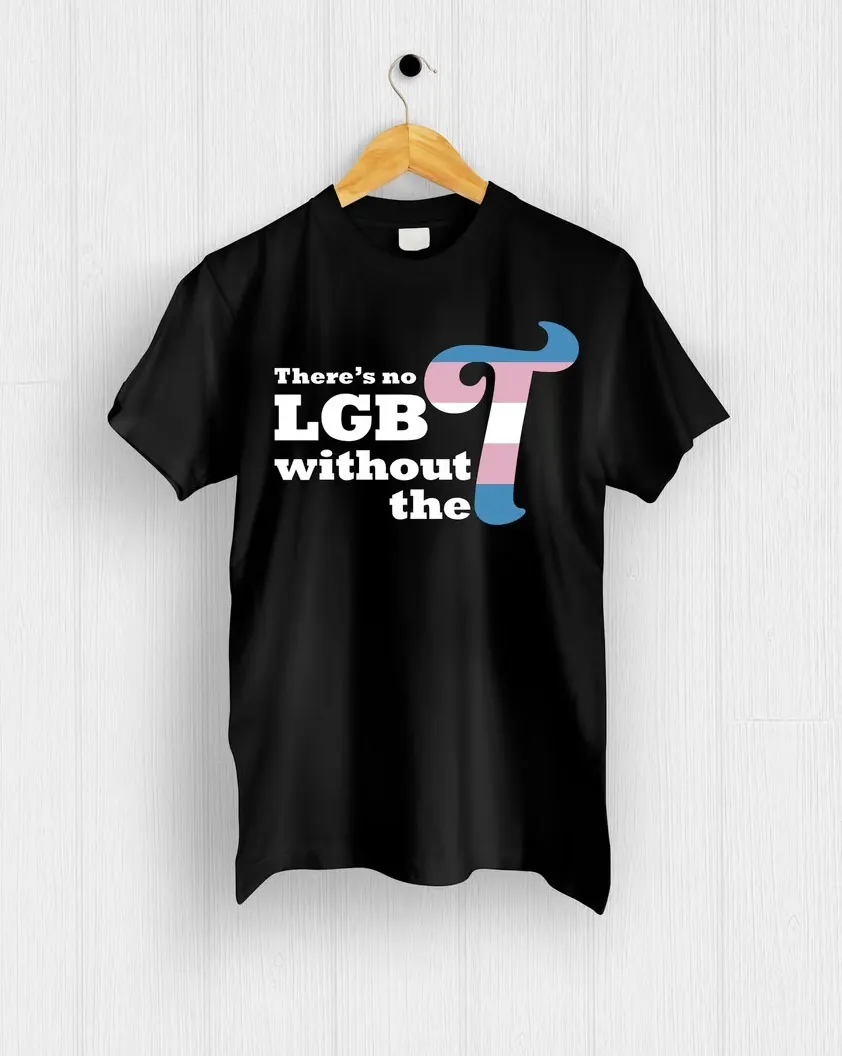【画像】現在制作中のトランス差別に反対する意思を示す ”There's no LGBT without the T”シャツ。漫画家の葛西映子さんと デザイナーのNoviさんのユニット、Rebel Partyにデザインをお願いしました。