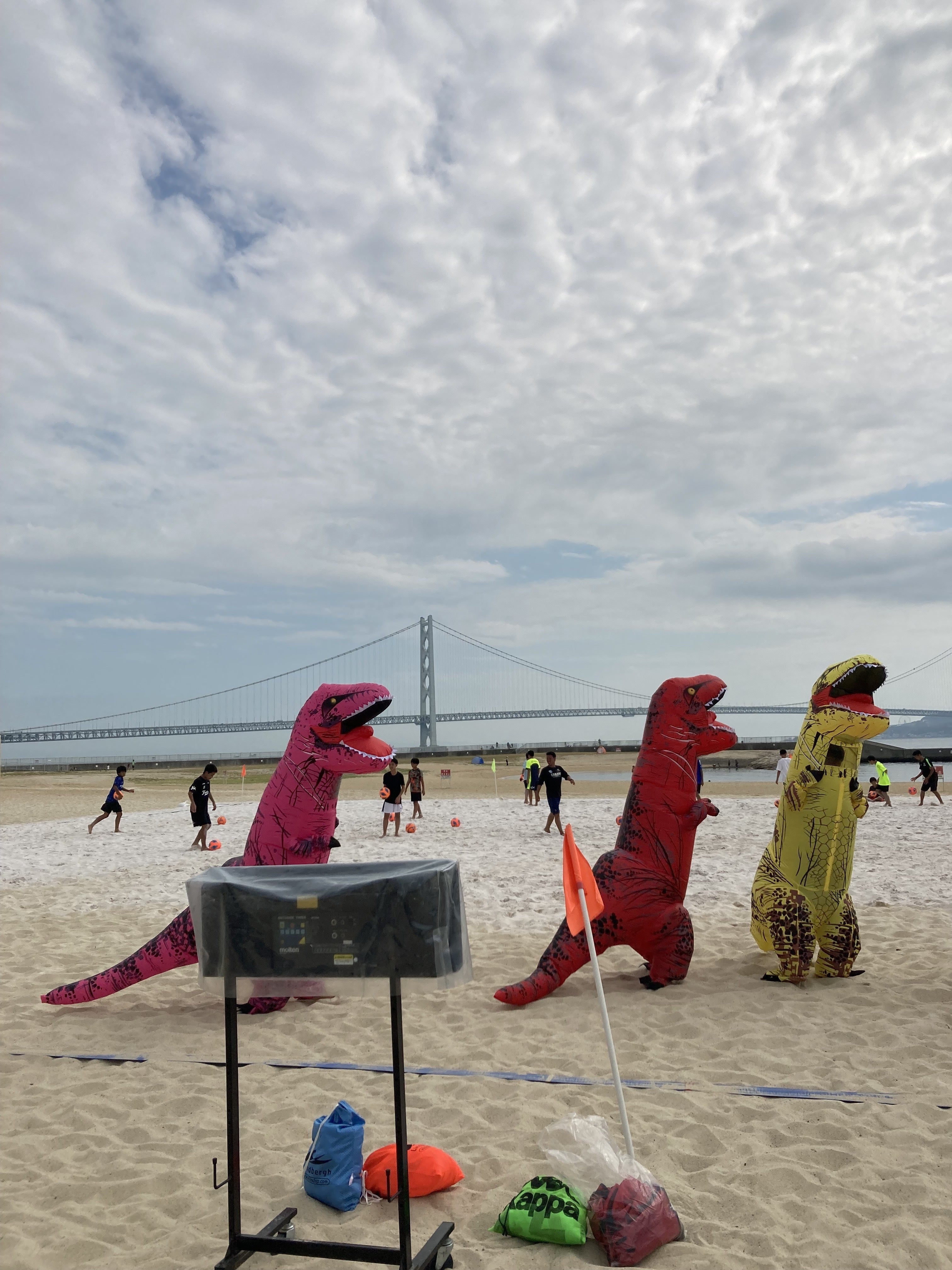 恐竜でビーチサッカー