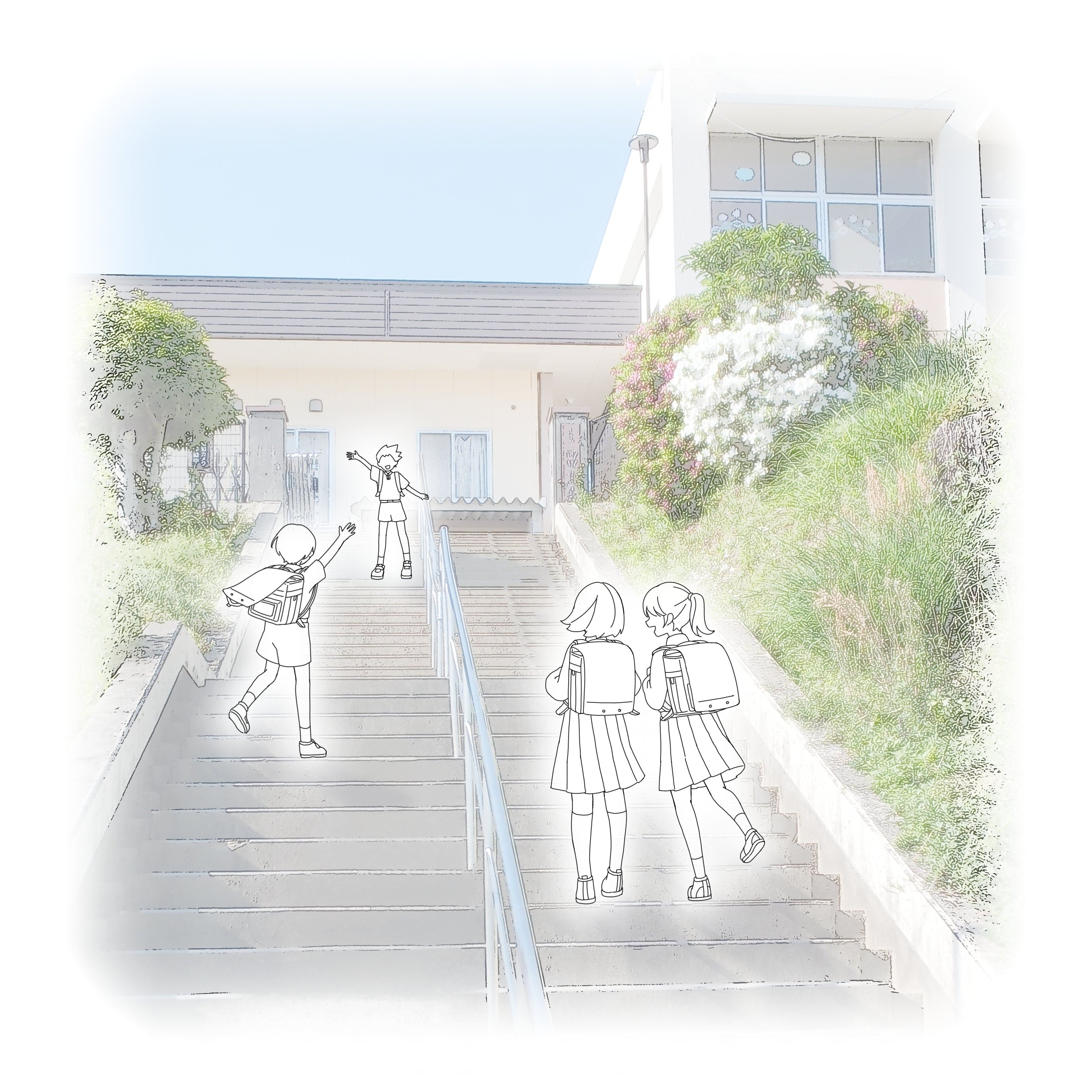 高台にある小学校は下の入り口からは見えにくい