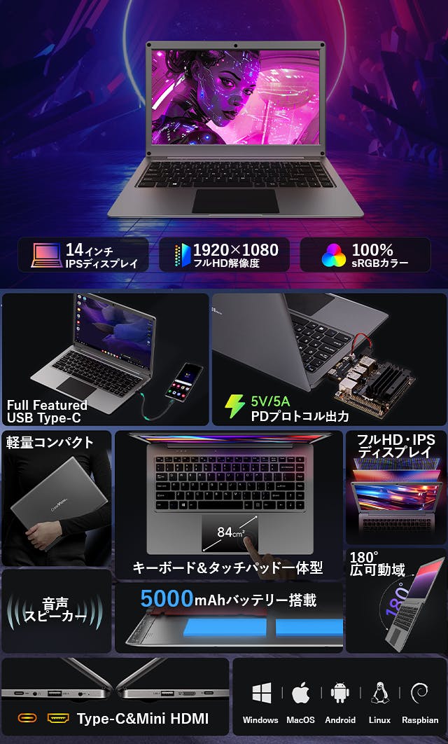 キーボード＆タッチパッド一体型多機能モバイルモニターCrowView Note