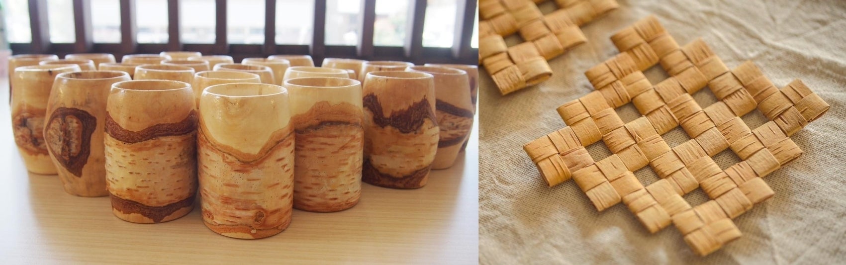 白樺で作ったぐい呑みとコースター