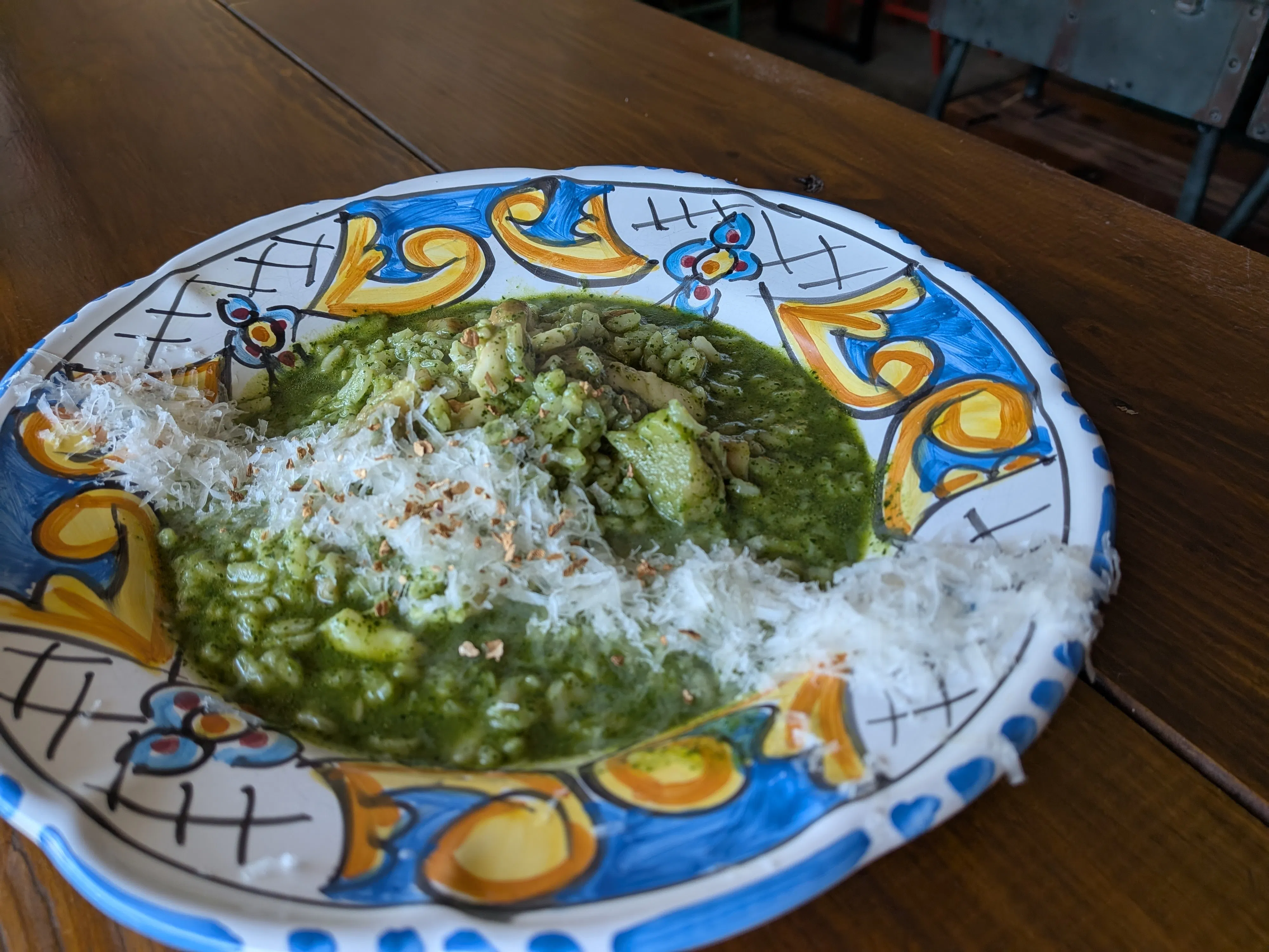 鯛とほうれん草のポルチーニリゾット