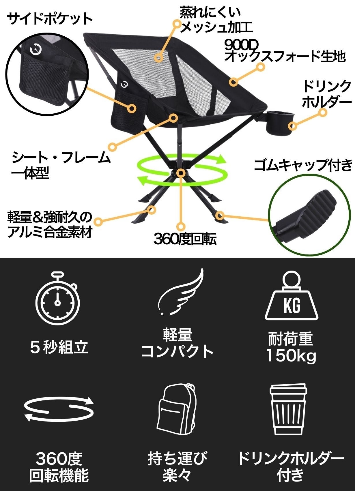 5秒で組立完了！】360°回転で快適にくつろげる“コンパクト”アウトドア