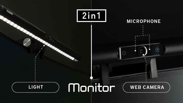 【PLUSDEN】モニターライト+WEBカメラ　2in1 ごちゃつくデスクが美しく。HD1080P高画質カメラ搭載2in1モニター
