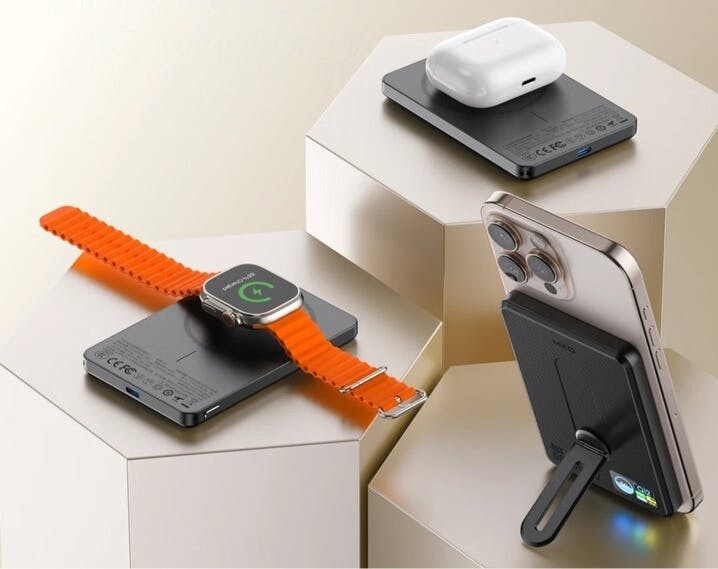 充電が見える×360°回転スタンド！高速ワイヤレスマグネット式モバイル