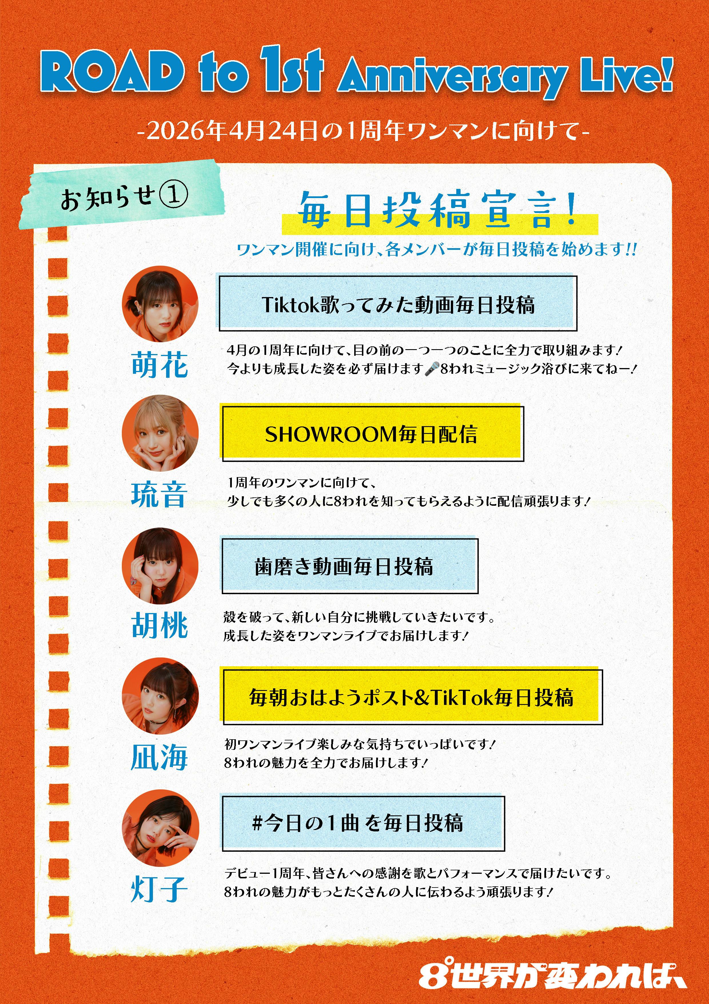 8°世界が変われば 、デビュー1周年ワンマン応援プロジェクト