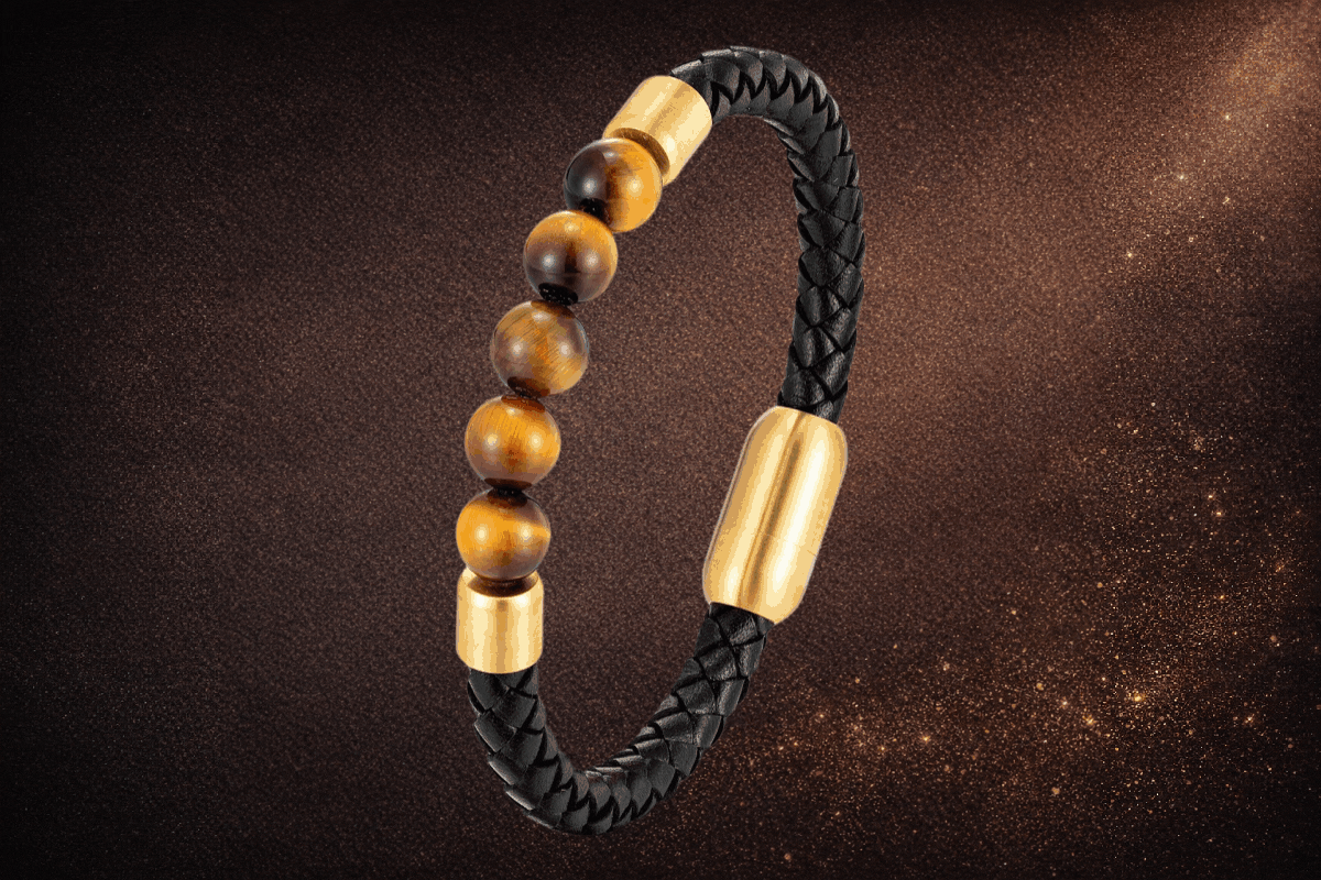 タイガーアイ　ブレスレット　まとめ売り　35本 手元に宿る存在感。編み込みレザー×タイガーアイ開運ブレスレット