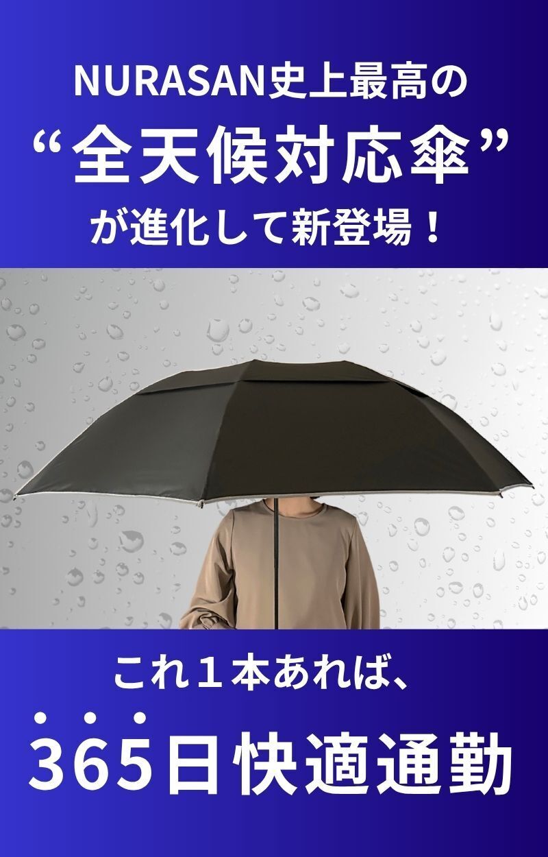 濡れるスキを与えない。雨x暑さx強風に対応したワイド傘で通勤が快適